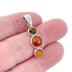 Vintage Sterling Silver 925 Triple Amber Pendant